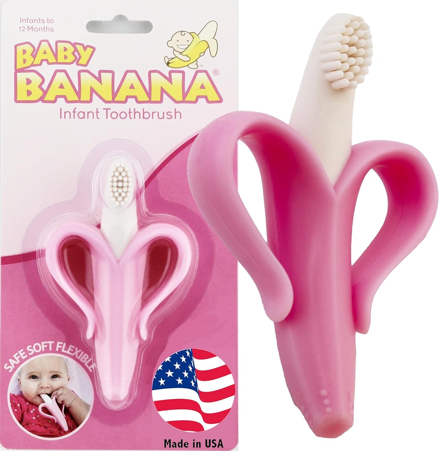 - Pink Banana Toothbrush, Training Teether Tooth Brush for Infant, Baby, and Toddler