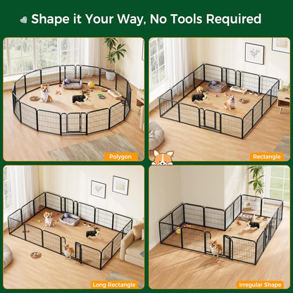 24/32/40-Inch 8/16/32 Panel Heavy Duty Pet Playpen Dog Exercise Pen Cat Fence with Door Puppy Rabbits Portable Play Pen,Outdoor/Indoor,Black