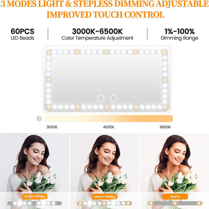 Car Sun Visor Vanity Mirror with Lights, Rechargeable Car Makeup Mirror Accessories, Birthday Gifts for Women Girl, 3 Light Modes, Dimmable Touch Led Screen, Universal for Car Truck